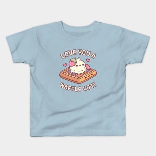 Cute Waffle And Ice Cream Love You A Waffle Lot Pun Kids T-Shirt